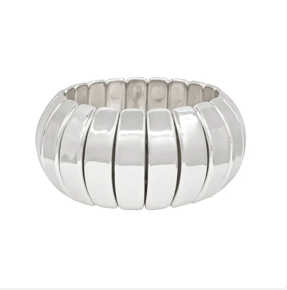 Large 1.5" Rounded Bar Metal Stretch Bracelet