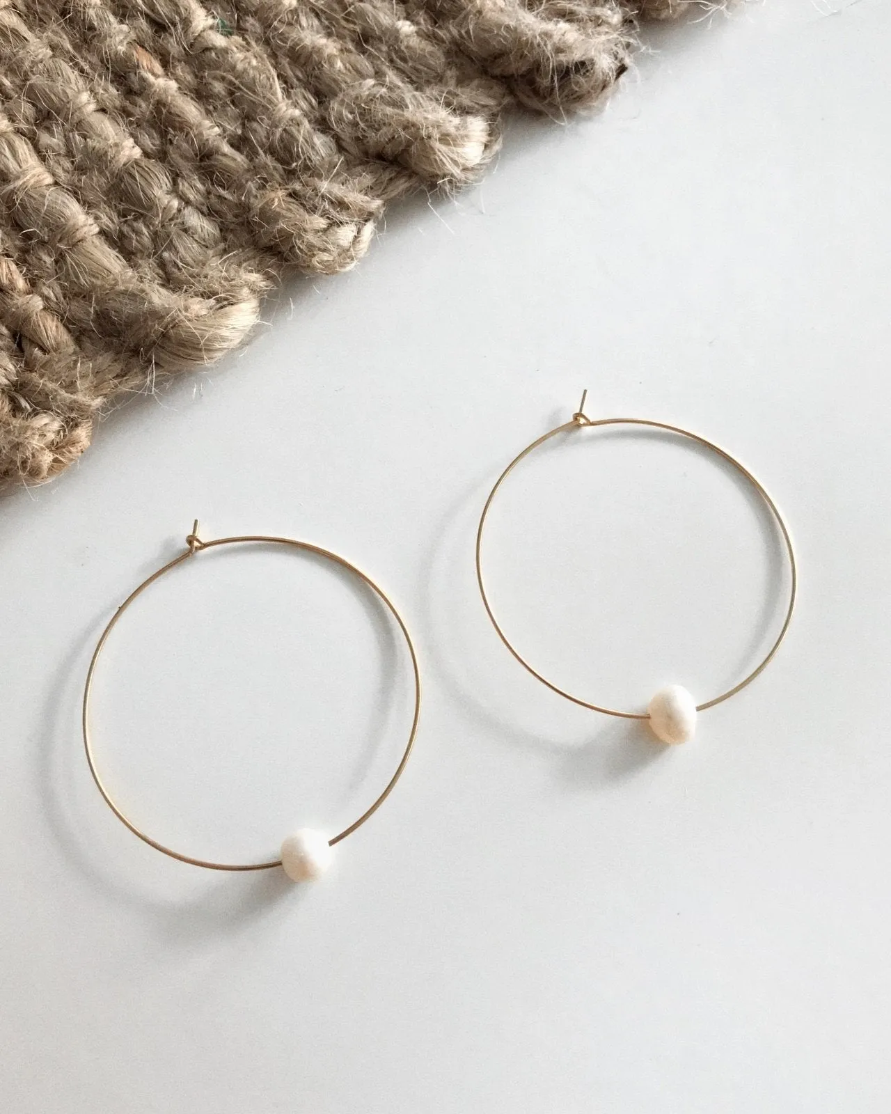 Large Freshwater Pearl Hoop Earrings - 14k Yellow Gold Fill