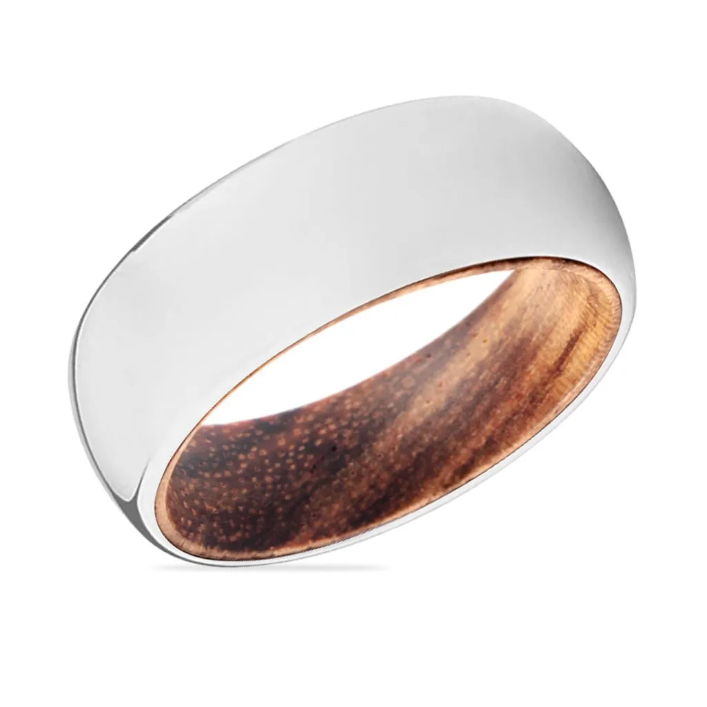 LIBERTY | Zebra Wood, Silver Tungsten Ring, Shiny, Domed