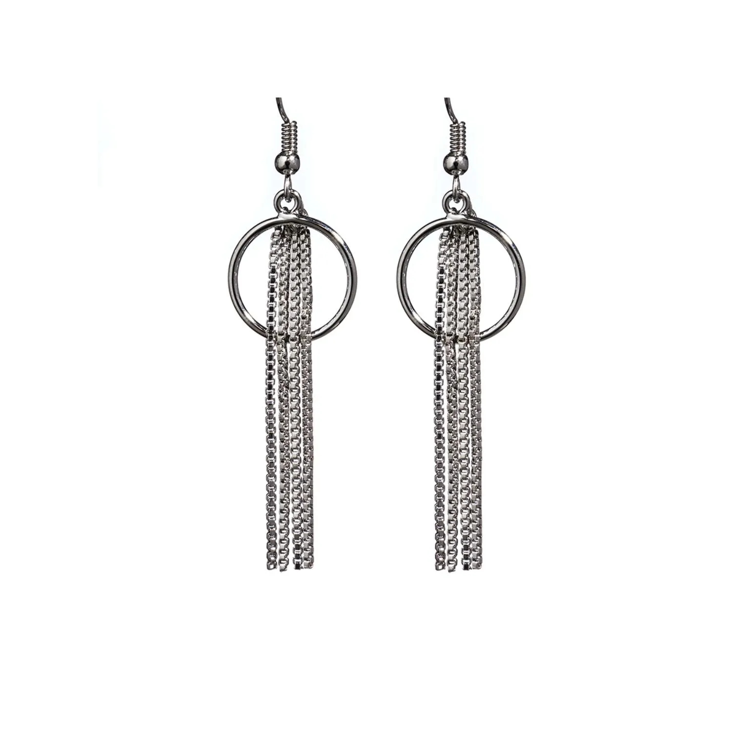 Lila Jewellery 60mm Circle and Tassle Long Drop Earrings