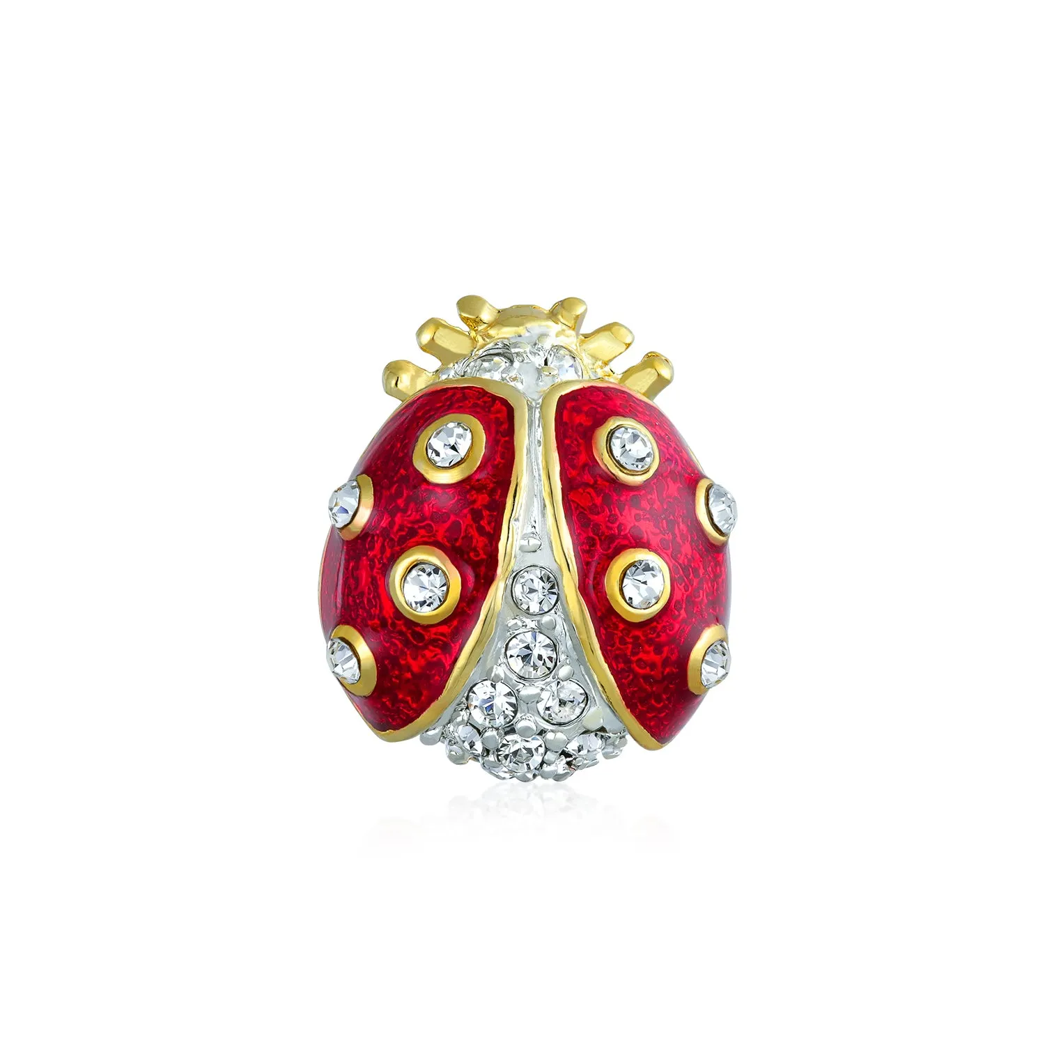 Lucky Ladybug Red Gold Plated Enamel Crystal Brooche Pin for Lapel