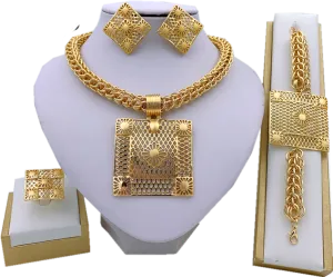 Luxury Square 18K Gold Wedding Jewelry Set