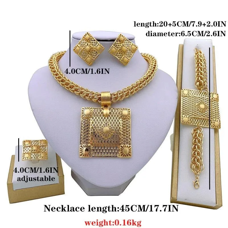 Luxury Square 18K Gold Wedding Jewelry Set