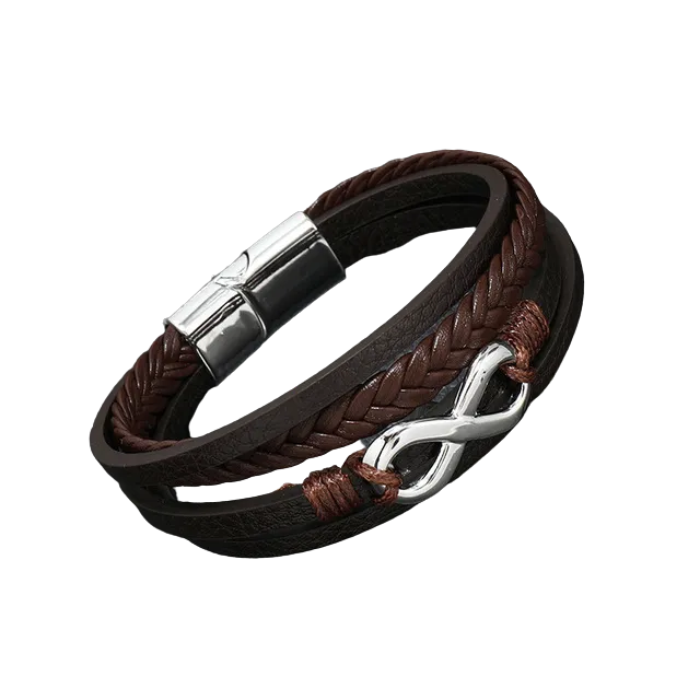 Luxury Stainless Steel Brown Genuine Leather Bracelet