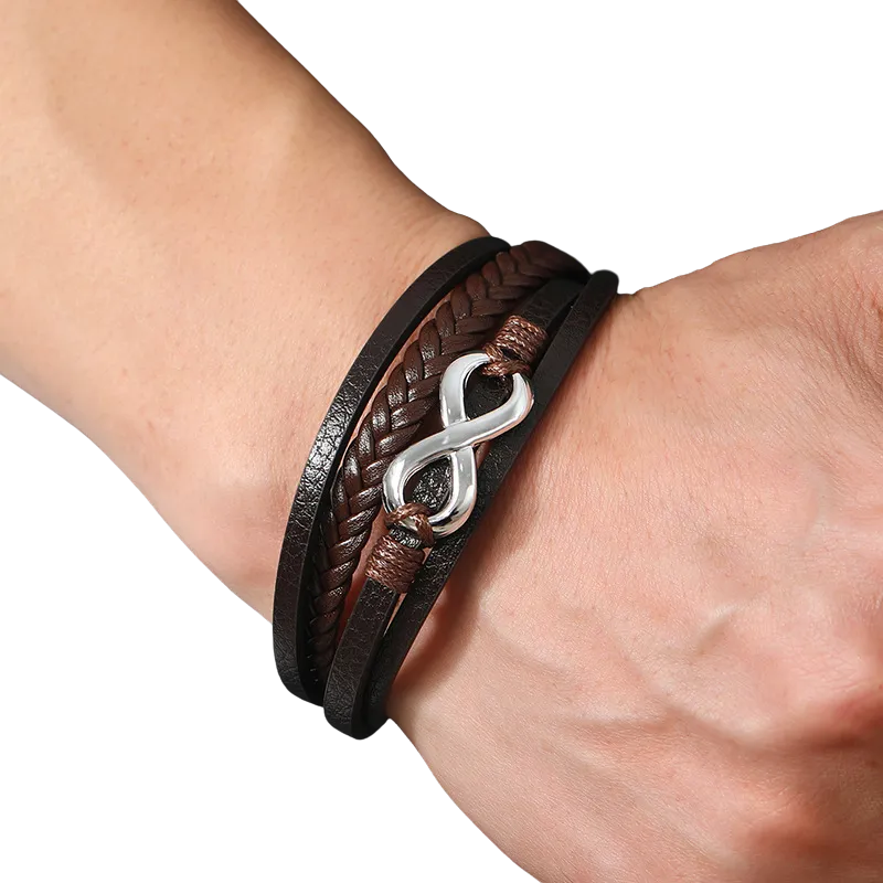 Luxury Stainless Steel Brown Genuine Leather Bracelet