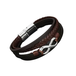 Luxury Stainless Steel Brown Genuine Leather Bracelet