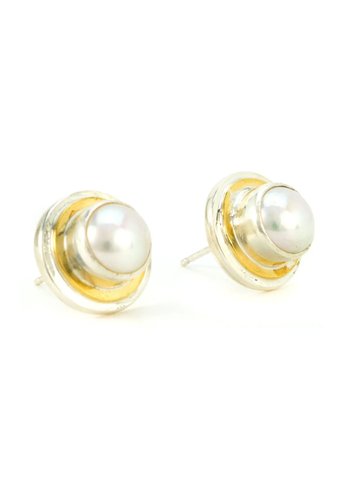 MARGARET ELLIS Tiny Pearl Stud Earring - Silver Bronze