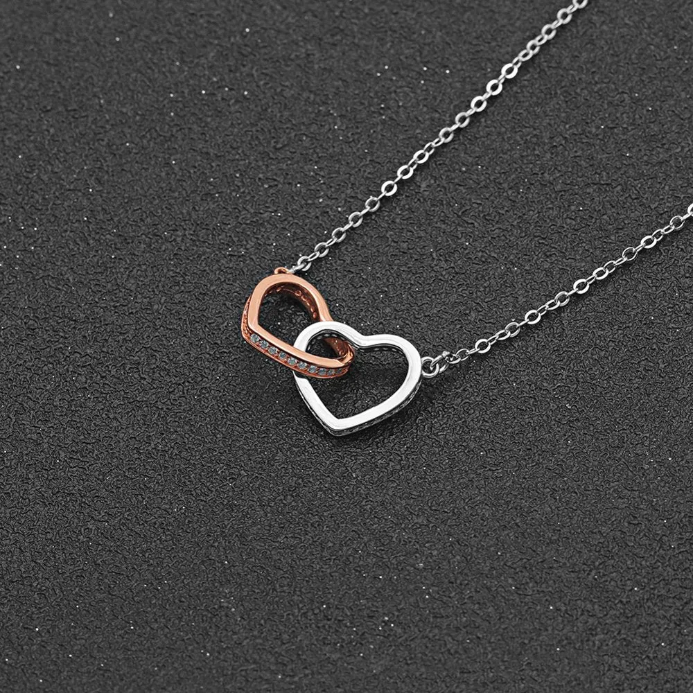 Mom Greeting Card Sterling Silver Linked Hearts Necklace Women