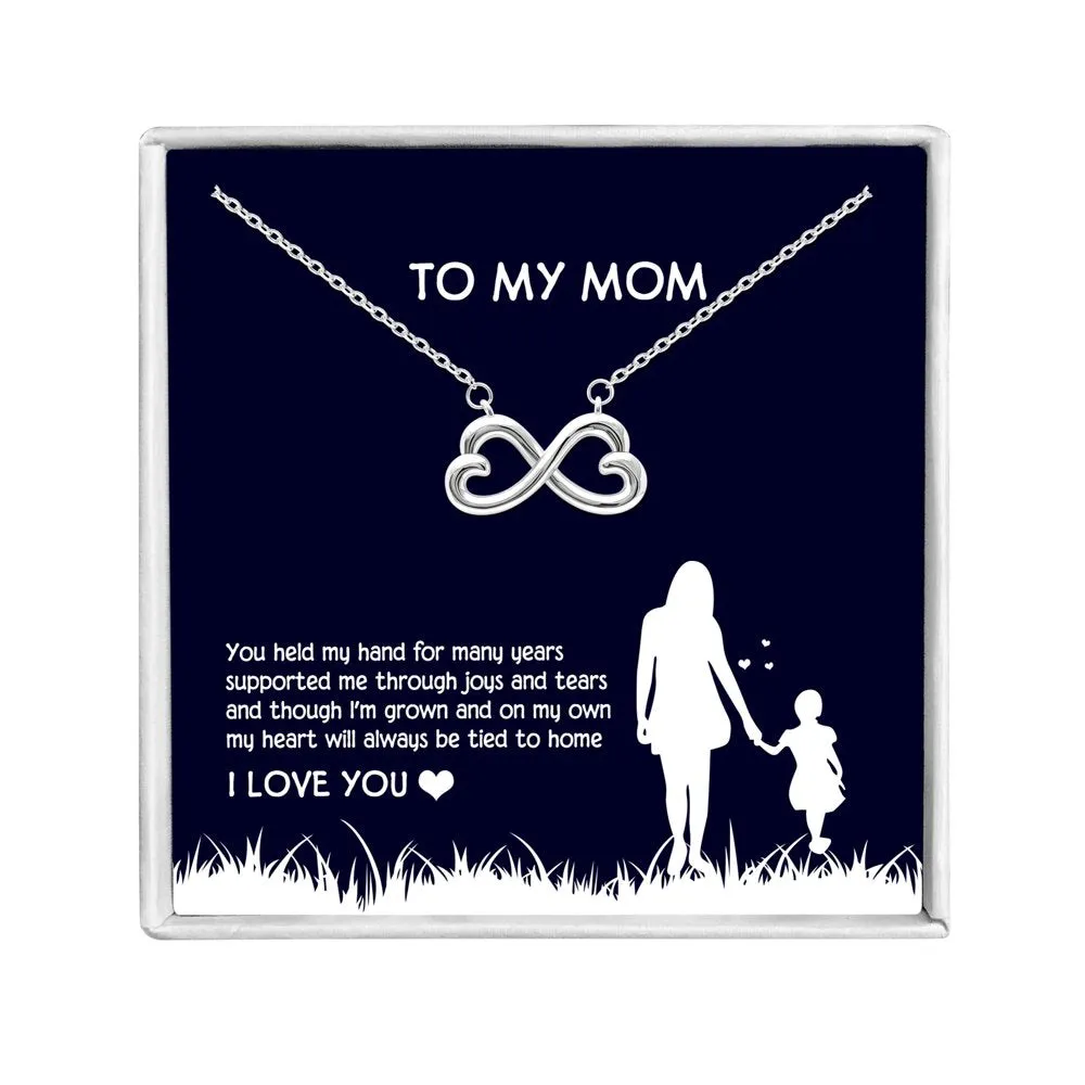 Mom Greeting Card Sterling Silver Linked Hearts Necklace Women