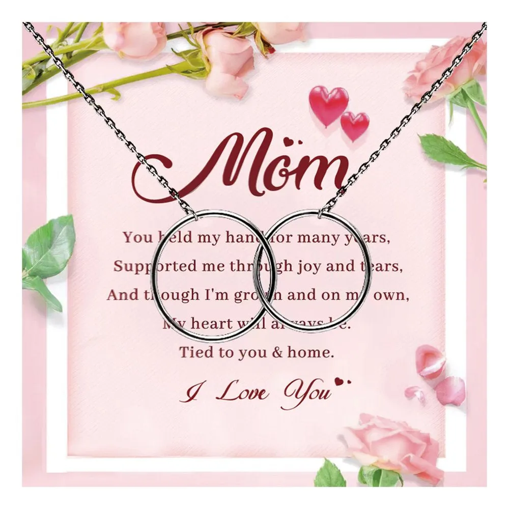 Mom Greeting Card Sterling Silver Linked Hearts Necklace Women