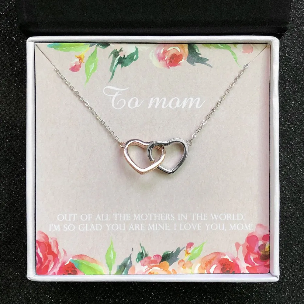 Mom Greeting Card Sterling Silver Linked Hearts Necklace Women