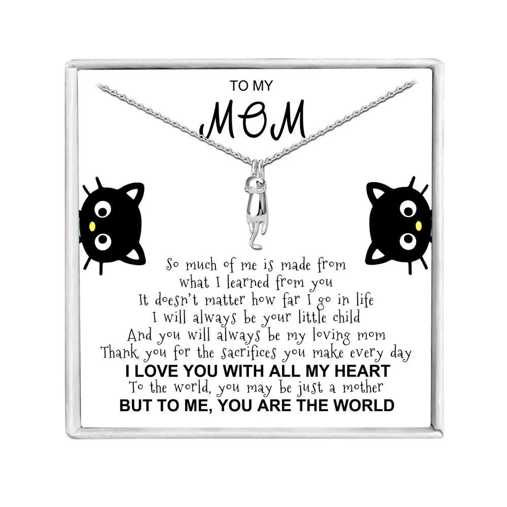 Mom Greeting Card Sterling Silver Linked Hearts Necklace Women