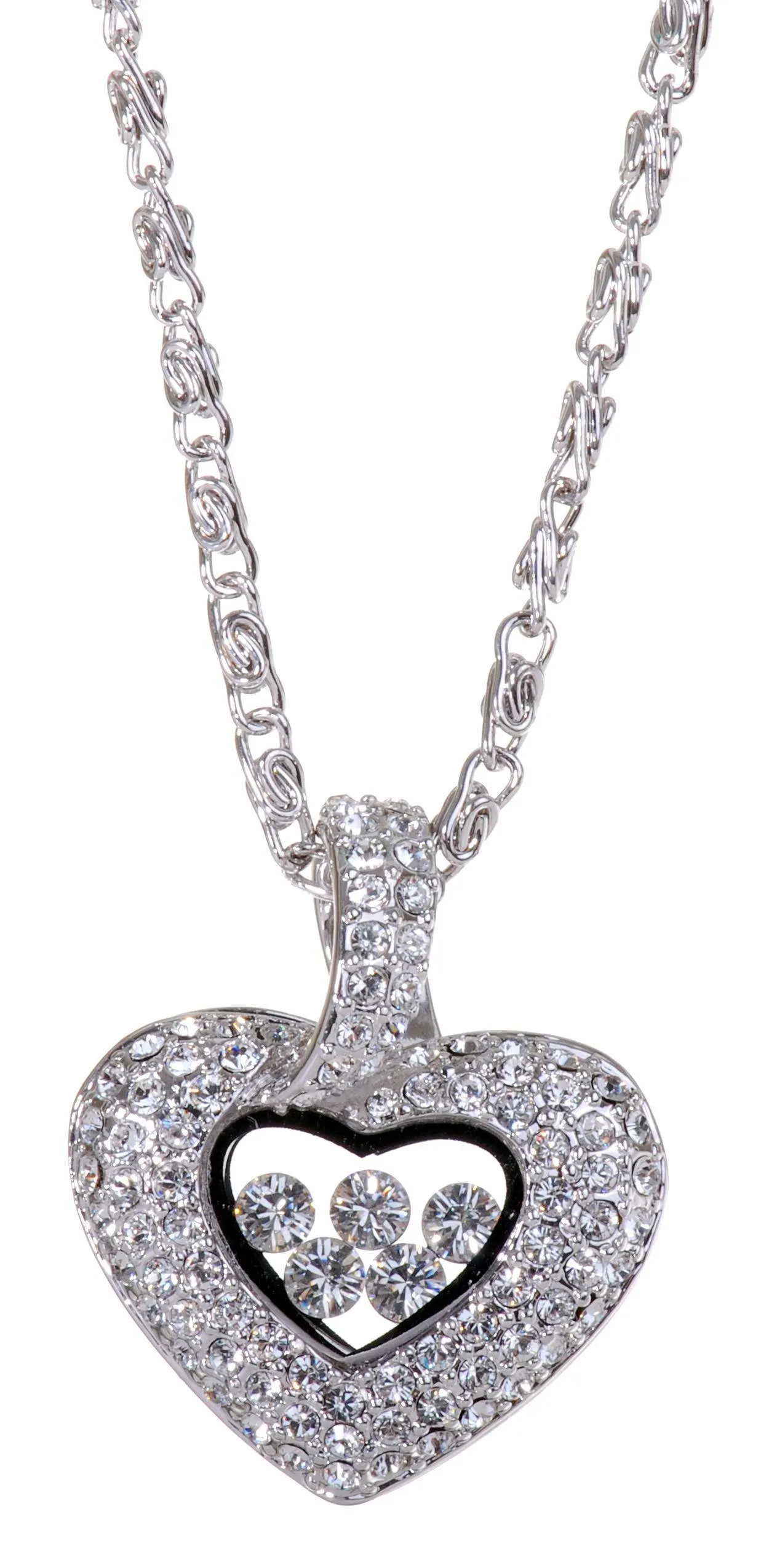 N7104 Rhodium Swarovski Elements Heart Box Necklace Crystal