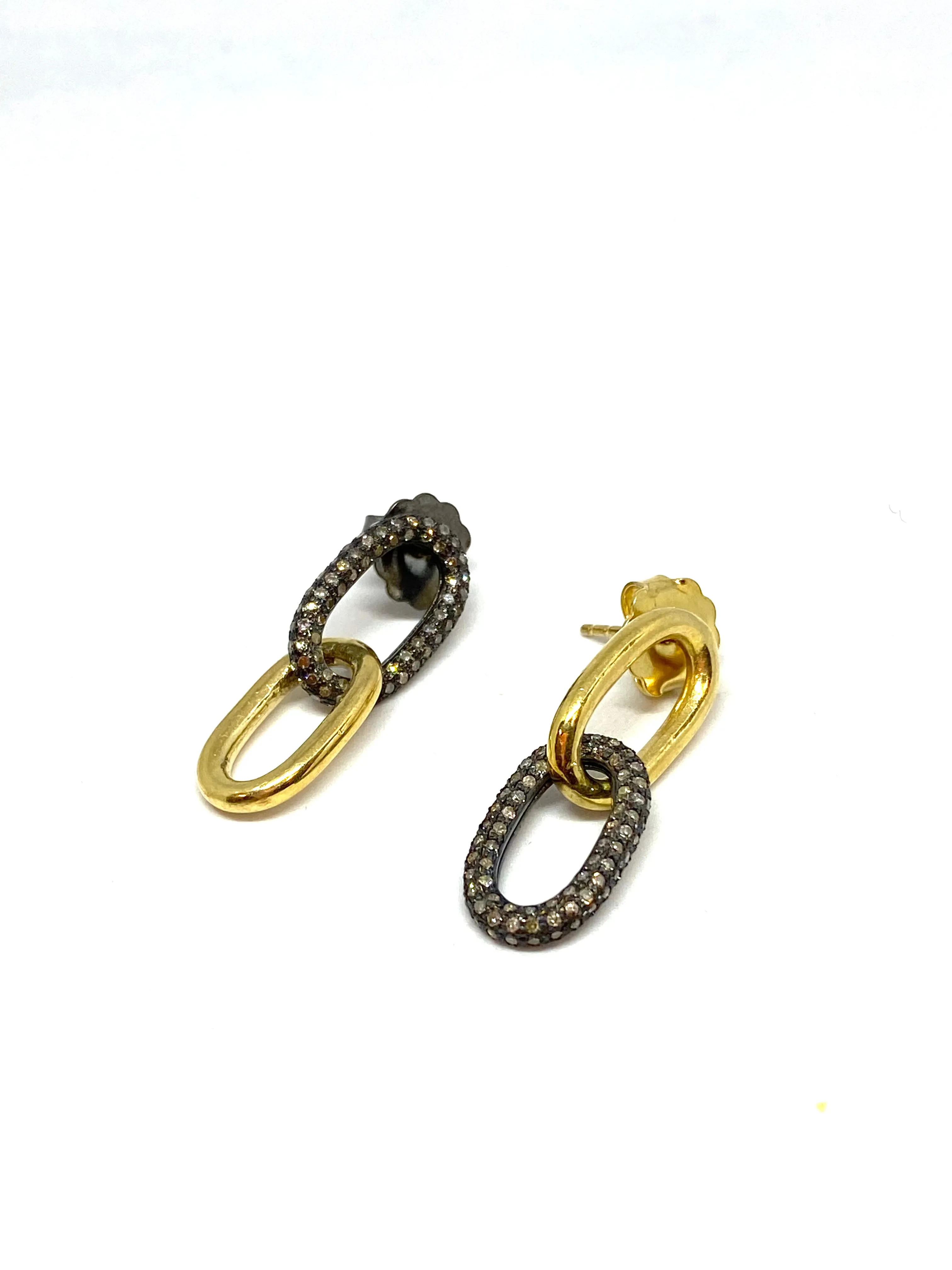 Nathan & Moe Vermeil Link Earring with Oxidized Diamond Link