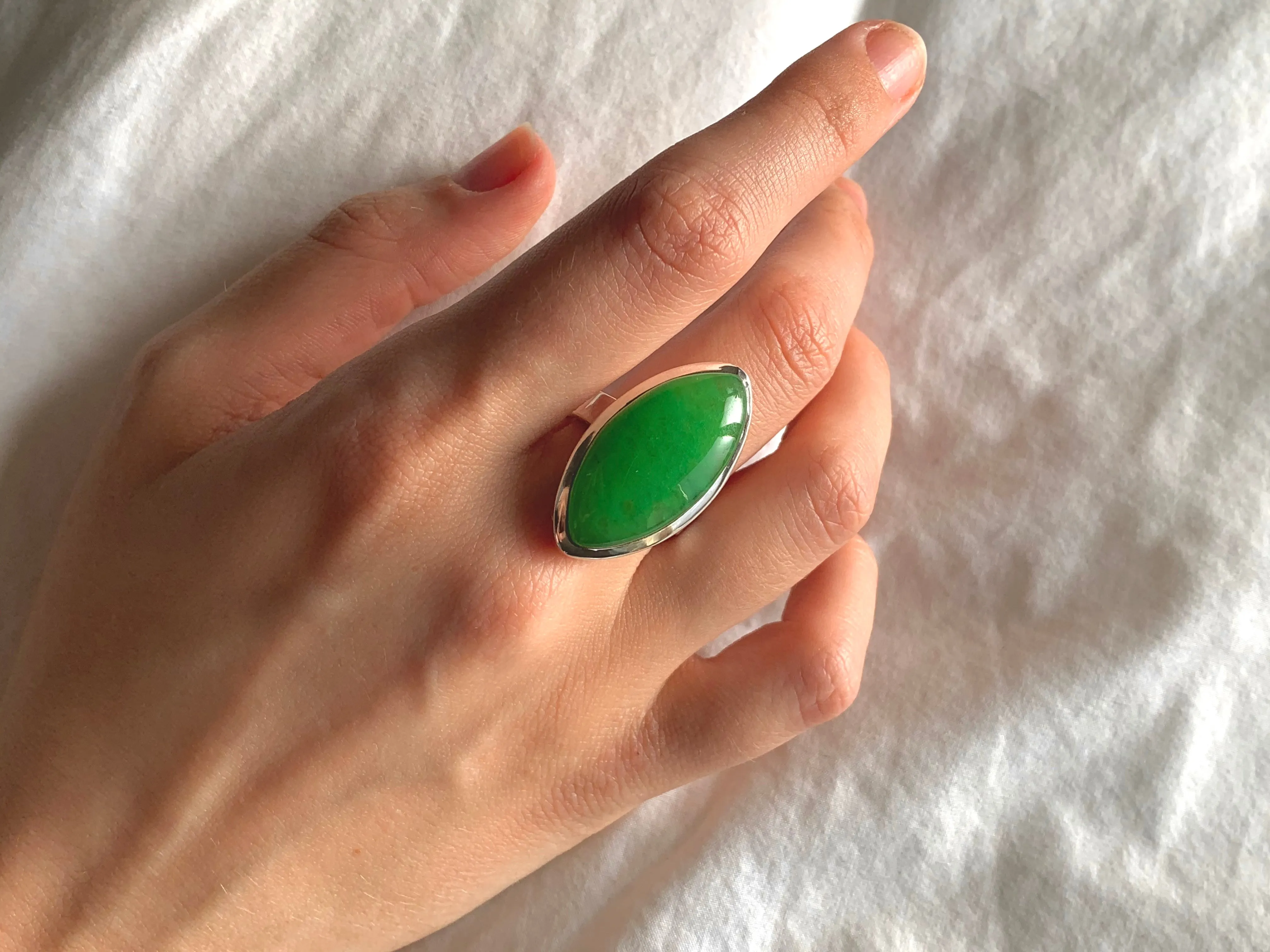 Nephrite Jade Adjustable Ring - Marquise