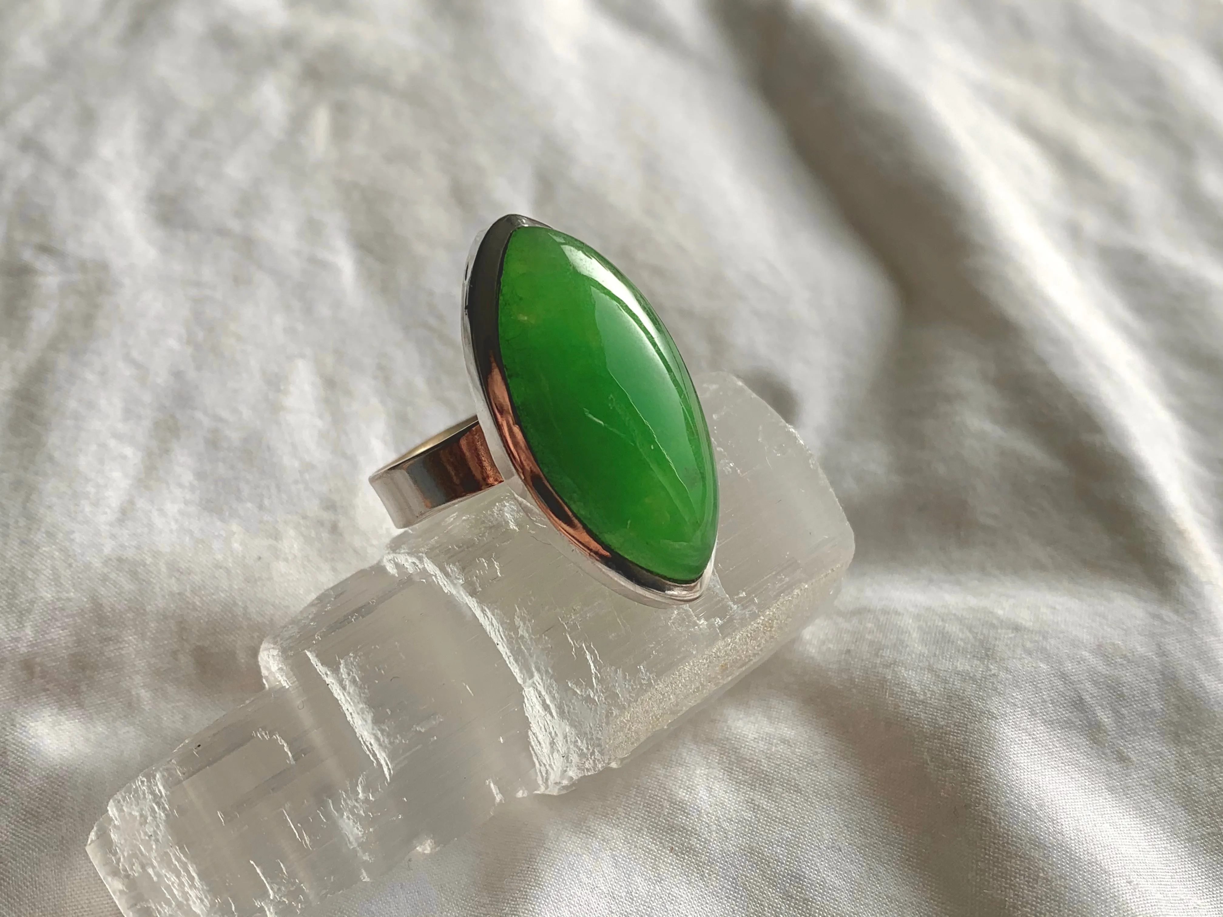 Nephrite Jade Adjustable Ring - Marquise