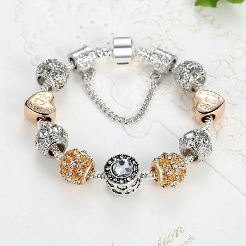 New Brand Design 925 Unique Silver Gold Charms Crystal Beads Bracelets For Women Original Luxury Bracelets Pulseira Gift