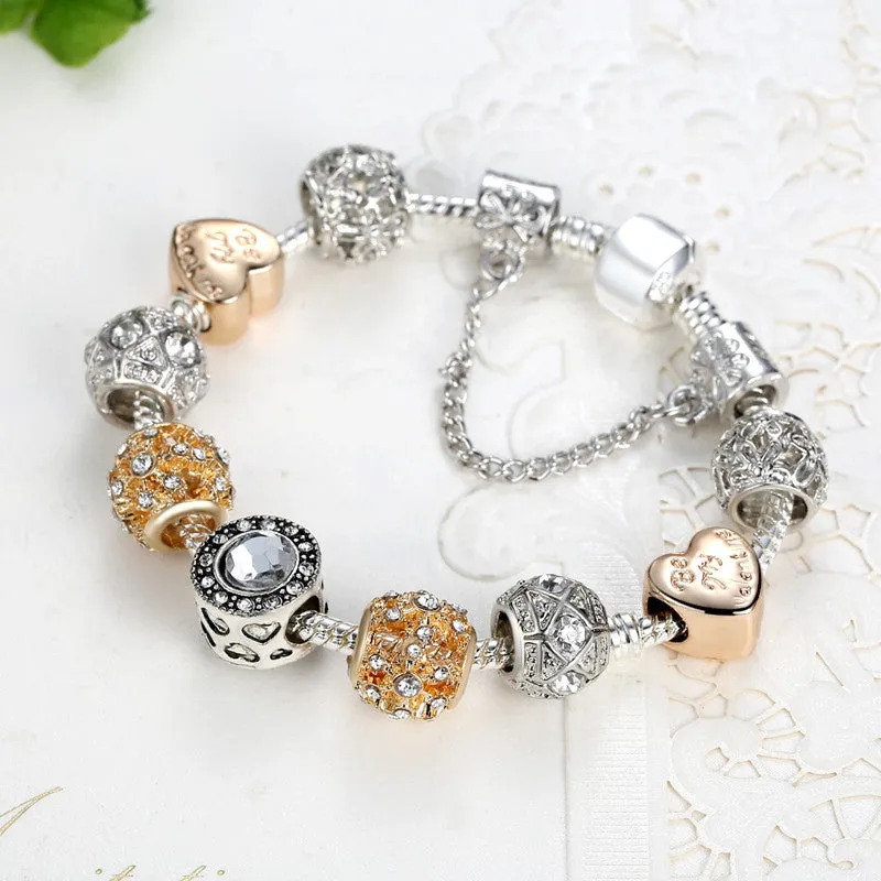 New Brand Design 925 Unique Silver Gold Charms Crystal Beads Bracelets For Women Original Luxury Bracelets Pulseira Gift