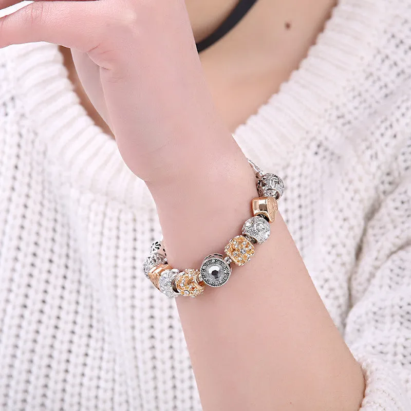 New Brand Design 925 Unique Silver Gold Charms Crystal Beads Bracelets For Women Original Luxury Bracelets Pulseira Gift