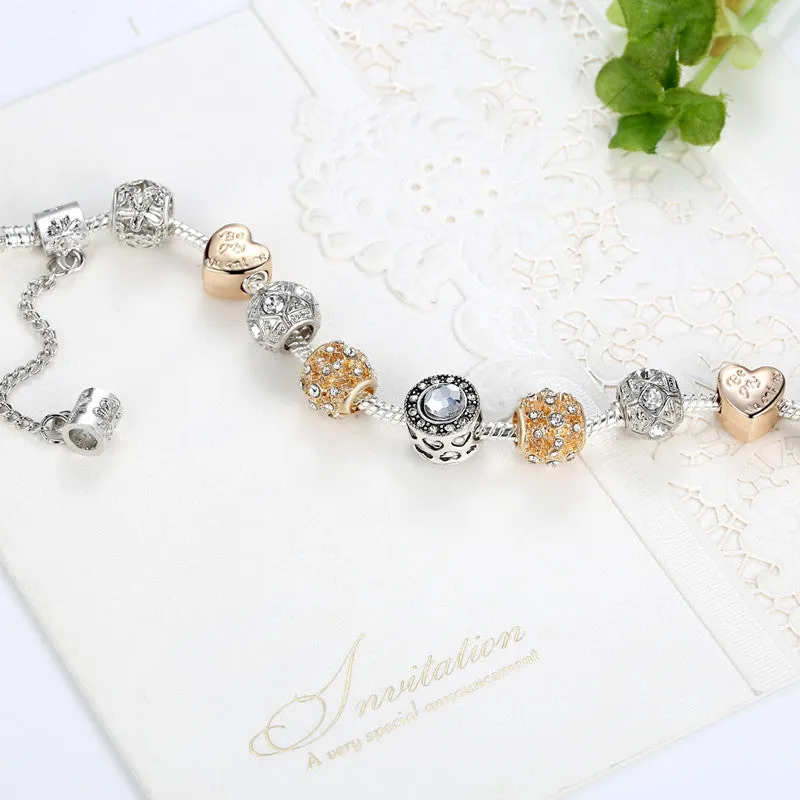 New Brand Design 925 Unique Silver Gold Charms Crystal Beads Bracelets For Women Original Luxury Bracelets Pulseira Gift