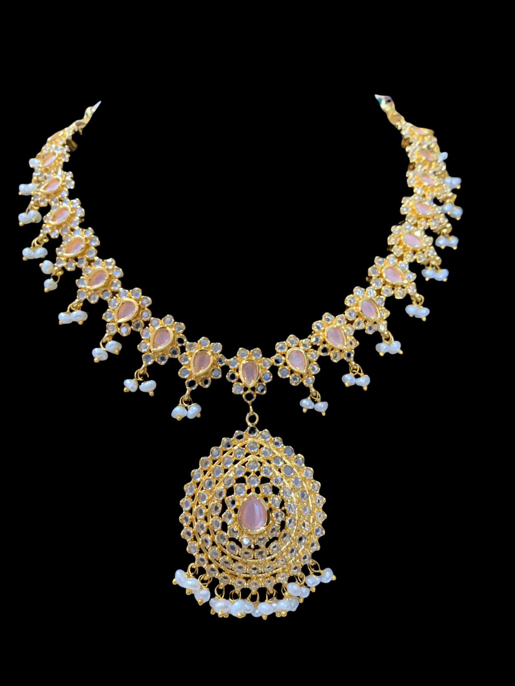 NS128 Zehra rosequartz  with fresh water pearls  SET  (READY TO SHIP)