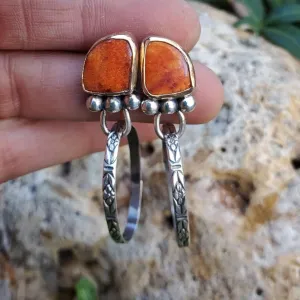 Orange Coral Dangle Stud Earrings