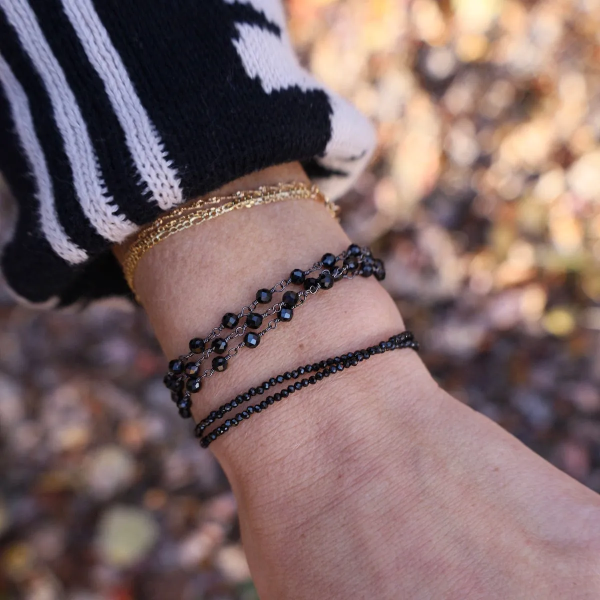 Oxidized Sterling Silver Double Strand Black Spinel Bracelet