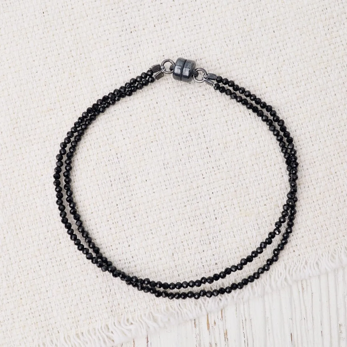 Oxidized Sterling Silver Double Strand Black Spinel Bracelet