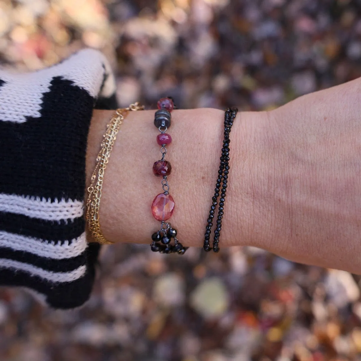 Oxidized Sterling Silver Double Strand Black Spinel Bracelet