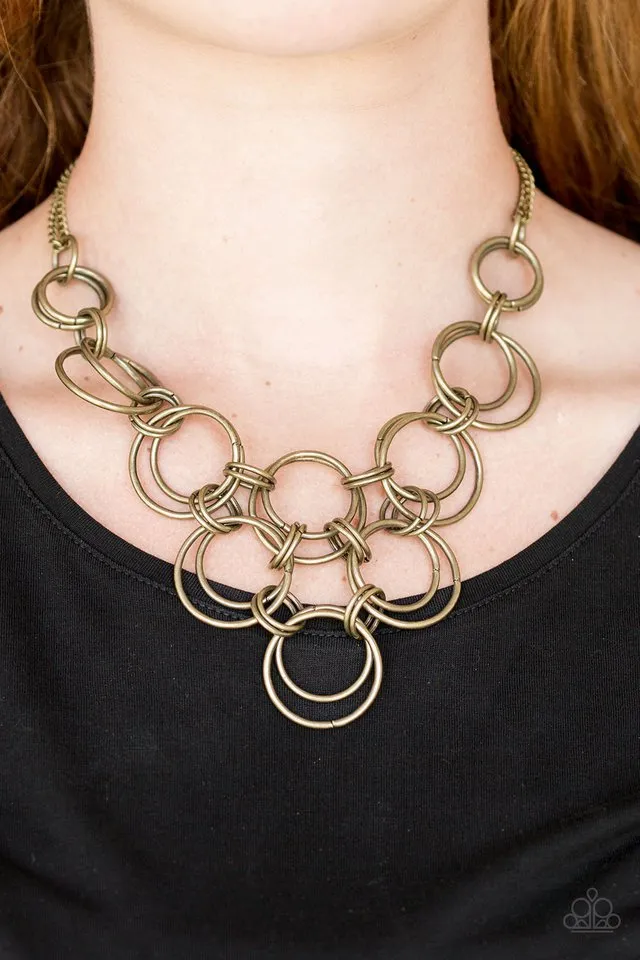 Paparazzi Necklace ~ Ringing Off The Hook - Brass