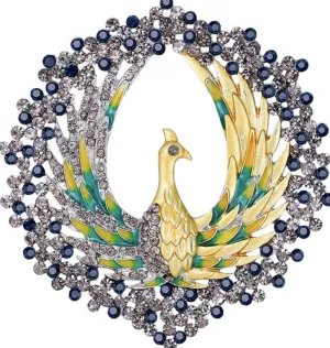 Peacock brooch vintage look stunning diamonte silver plated christmas pin jjj5