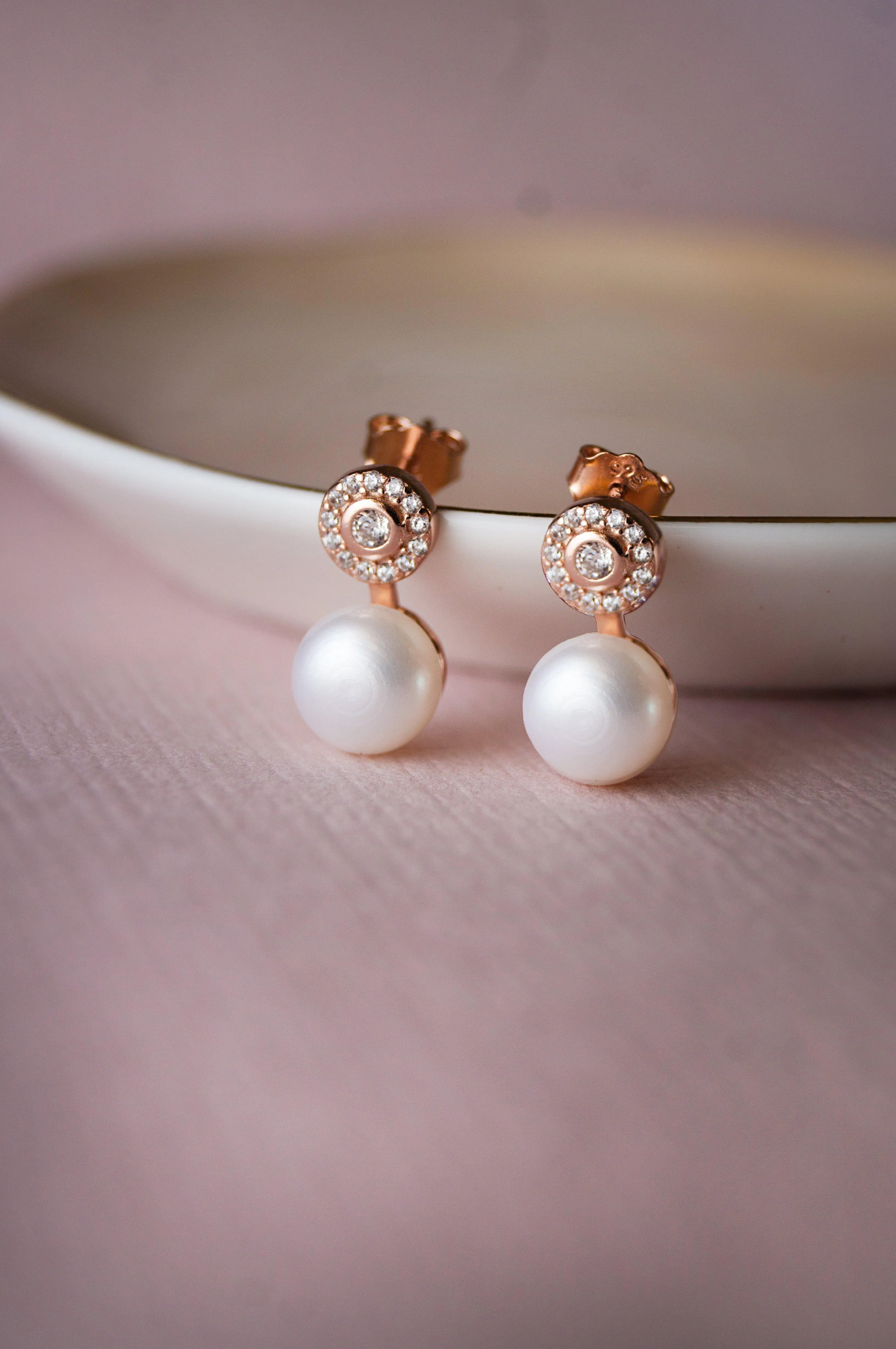 Pearl Blush Drop Rose Gold Plated Sterling Silver Earrings