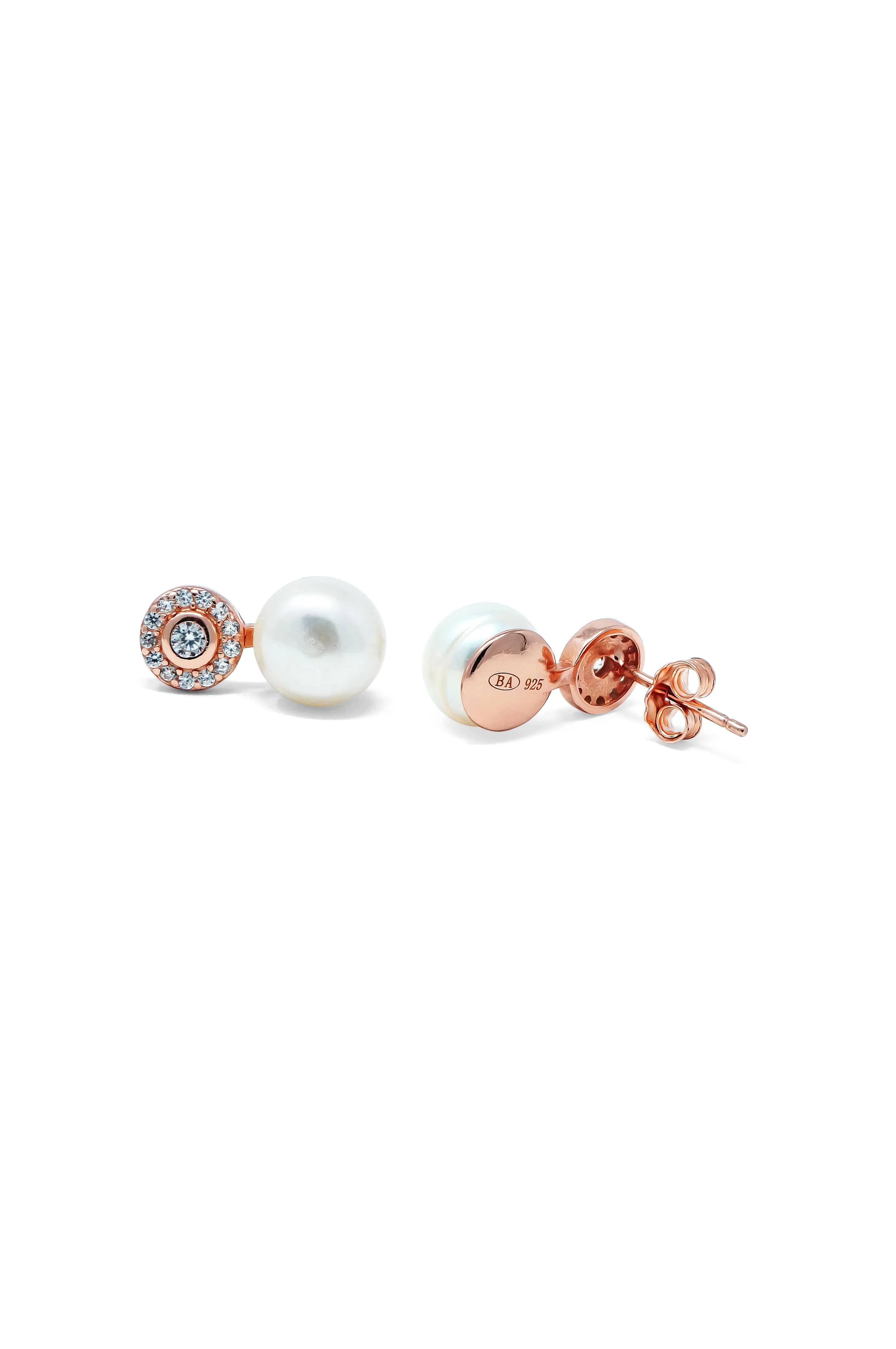 Pearl Blush Drop Rose Gold Plated Sterling Silver Earrings