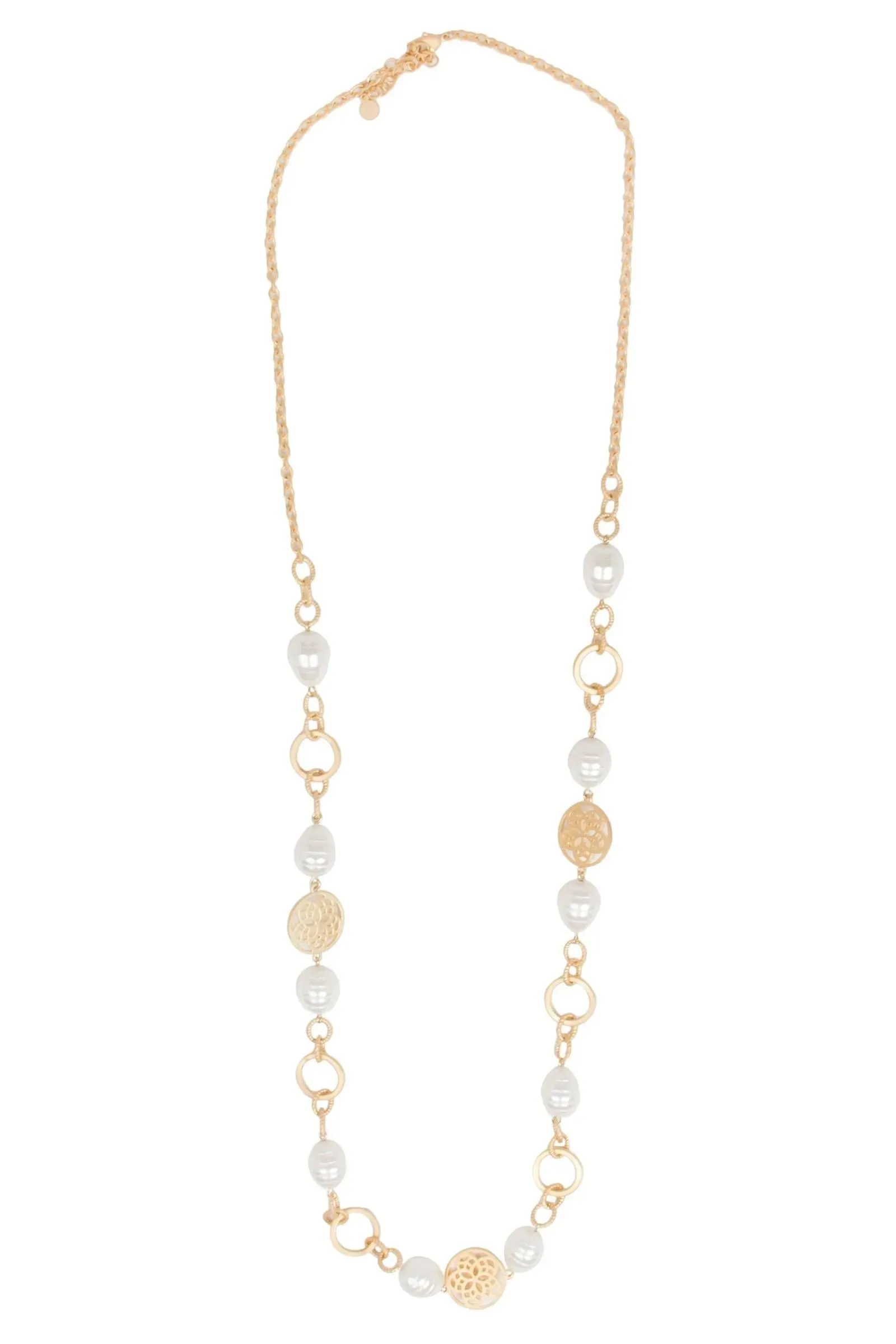 Pearl Long Chain Medallion Necklace