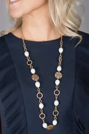 Pearl Long Chain Medallion Necklace