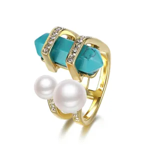 Pearls and Rhinestones Quartz Stone Ring