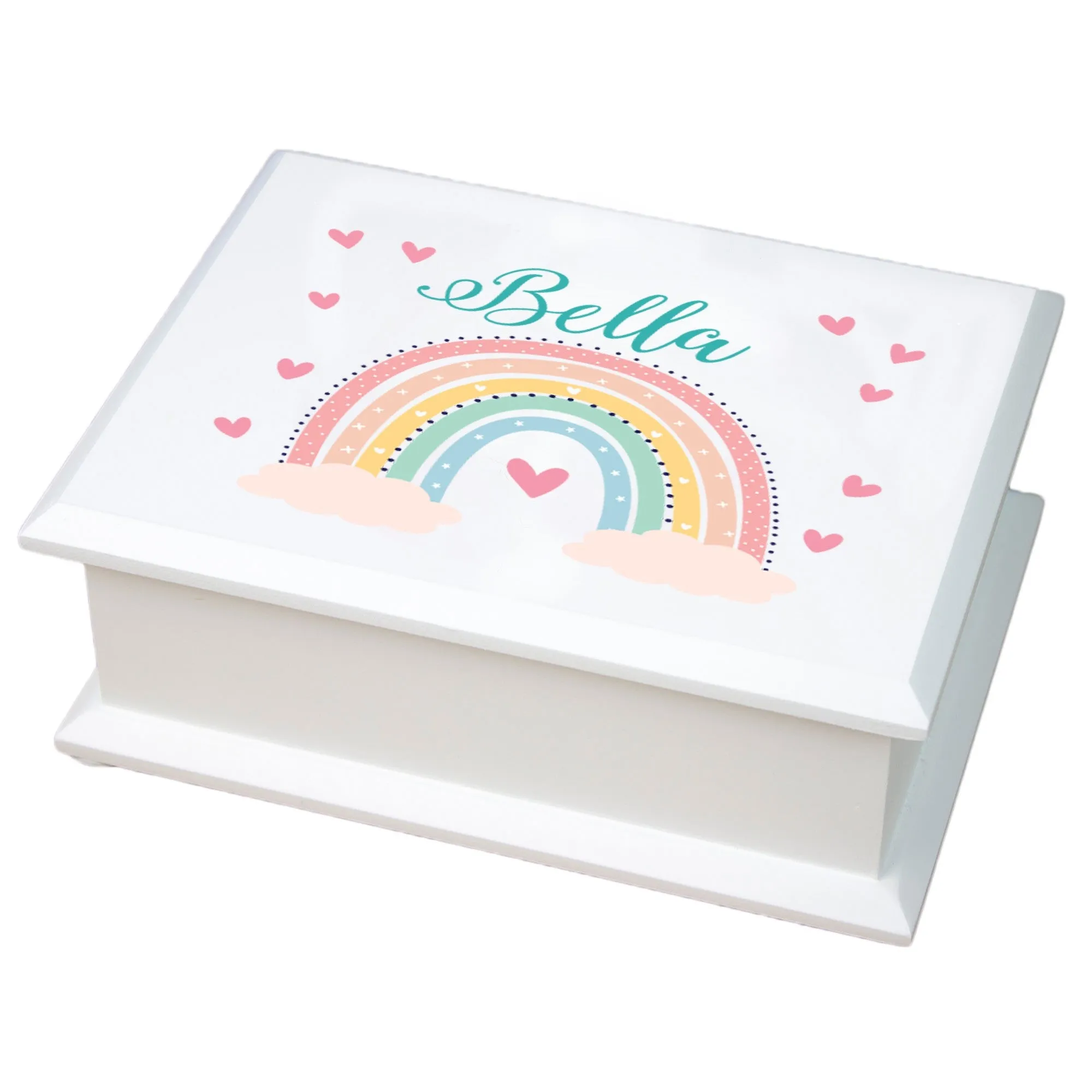 Personalized Boho Rainbow Lift Top Jewelry Box