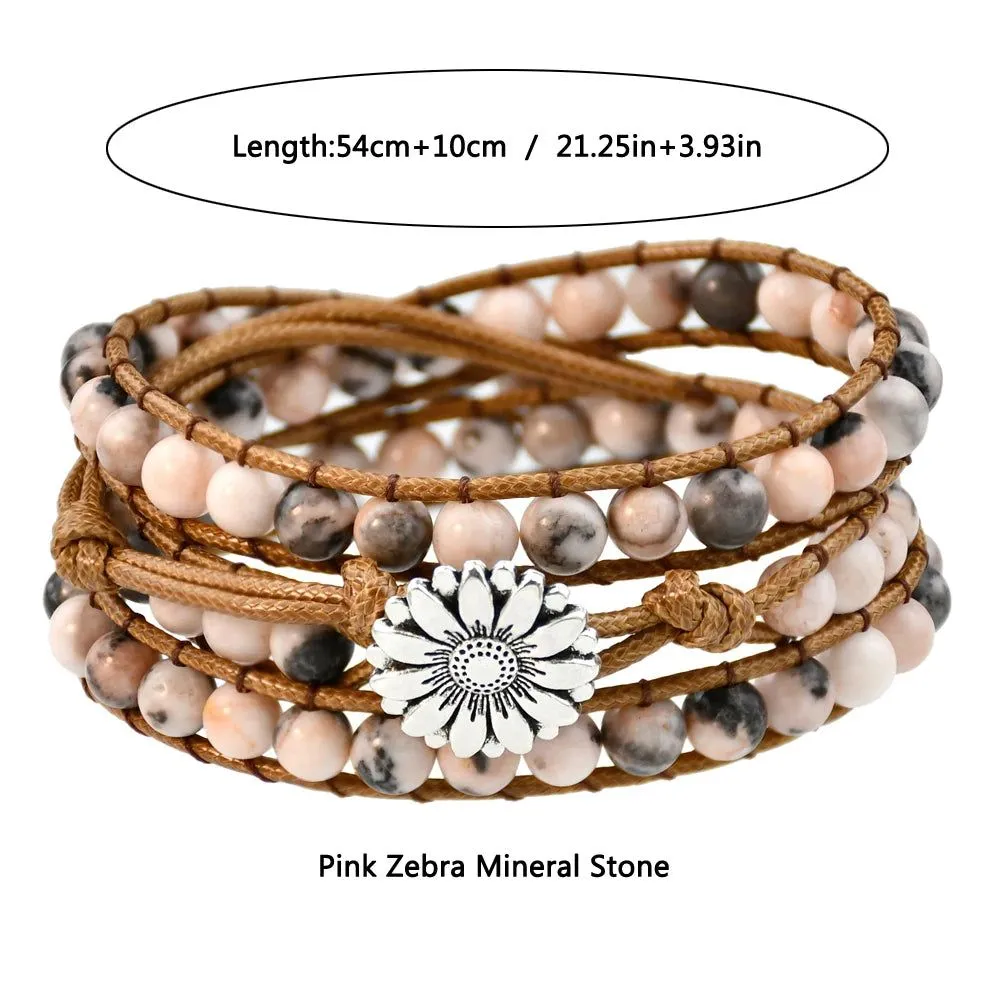 Pink Zebra Jasper Flower Bracelet