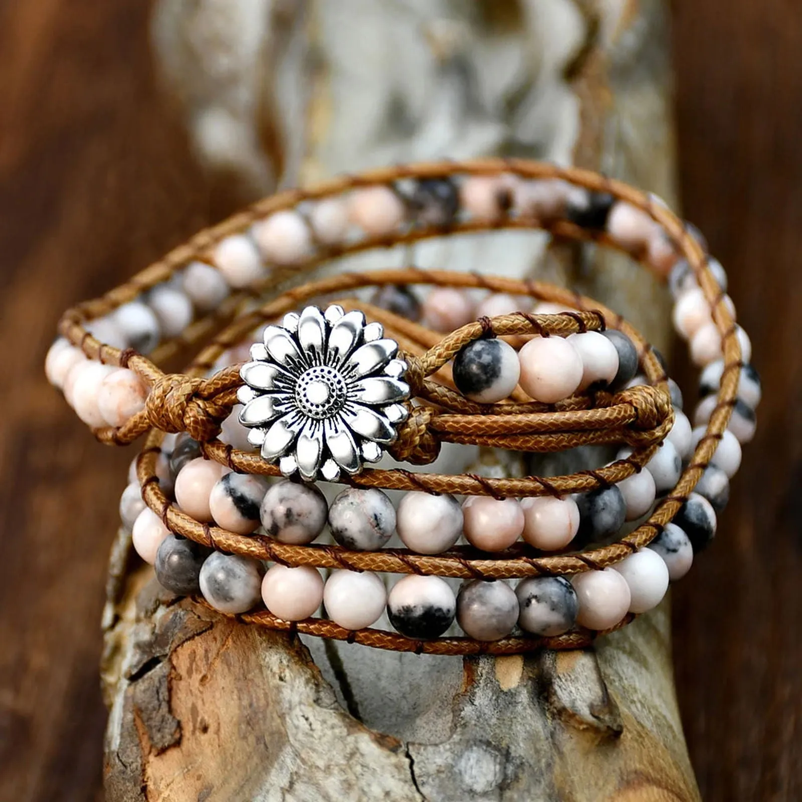 Pink Zebra Jasper Flower Bracelet