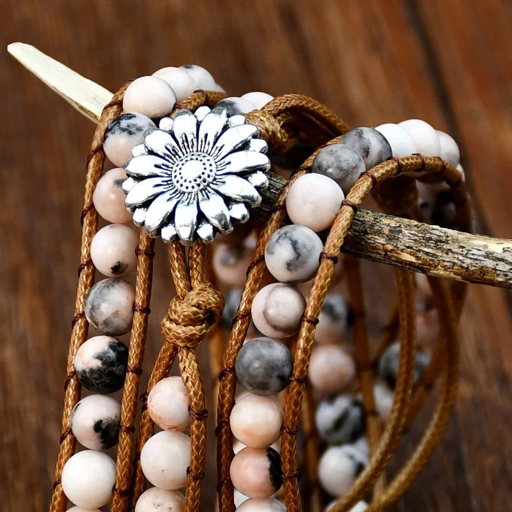 Pink Zebra Jasper Flower Bracelet