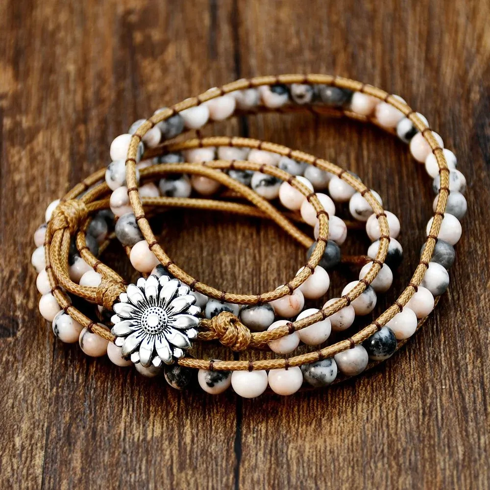 Pink Zebra Jasper Flower Bracelet