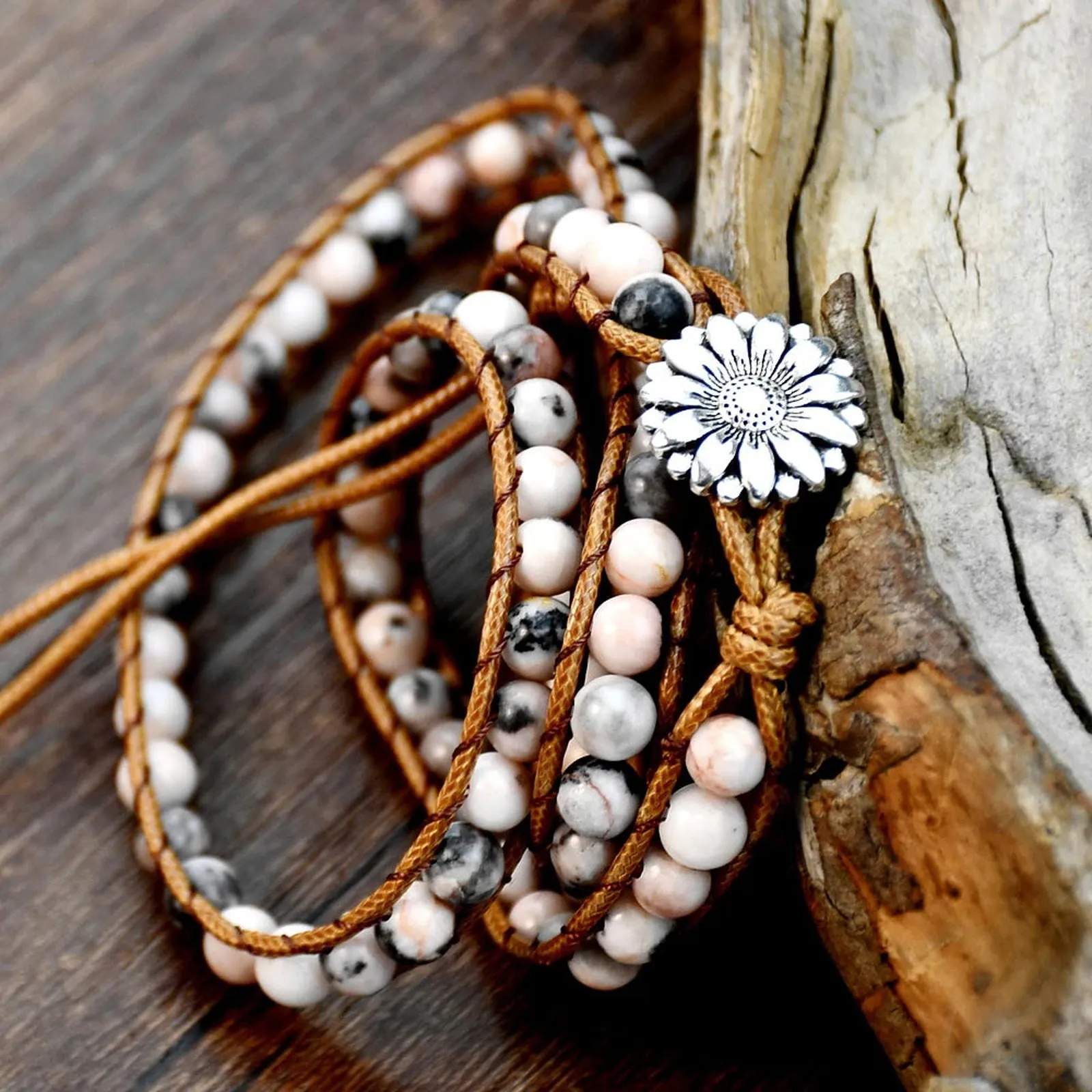 Pink Zebra Jasper Flower Bracelet