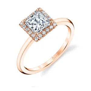 Princess Cut Solitaire Halo Engagement Ring - Elsie 14k Gold Rose