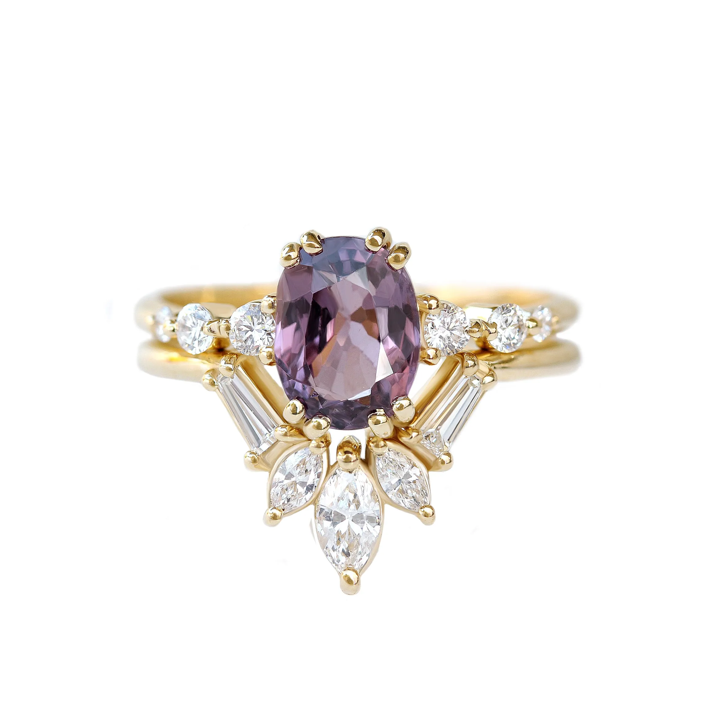 Purple Spinel & Diamonds Engagement Rings set, Candy pop   Artemis