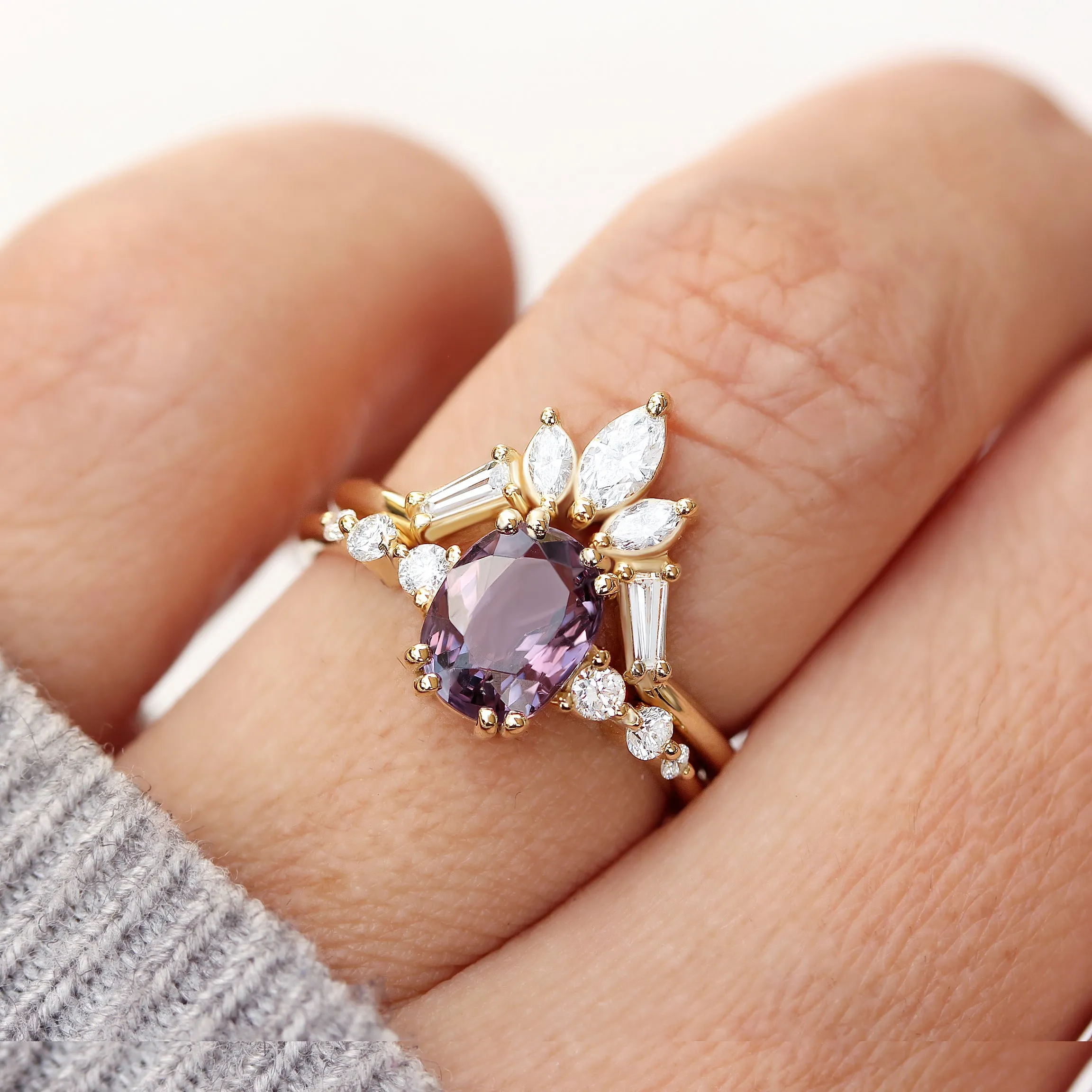 Purple Spinel & Diamonds Engagement Rings set, Candy pop   Artemis