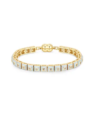 Pyramid Stud Tennis Bracelet- Baby Blue- Gold