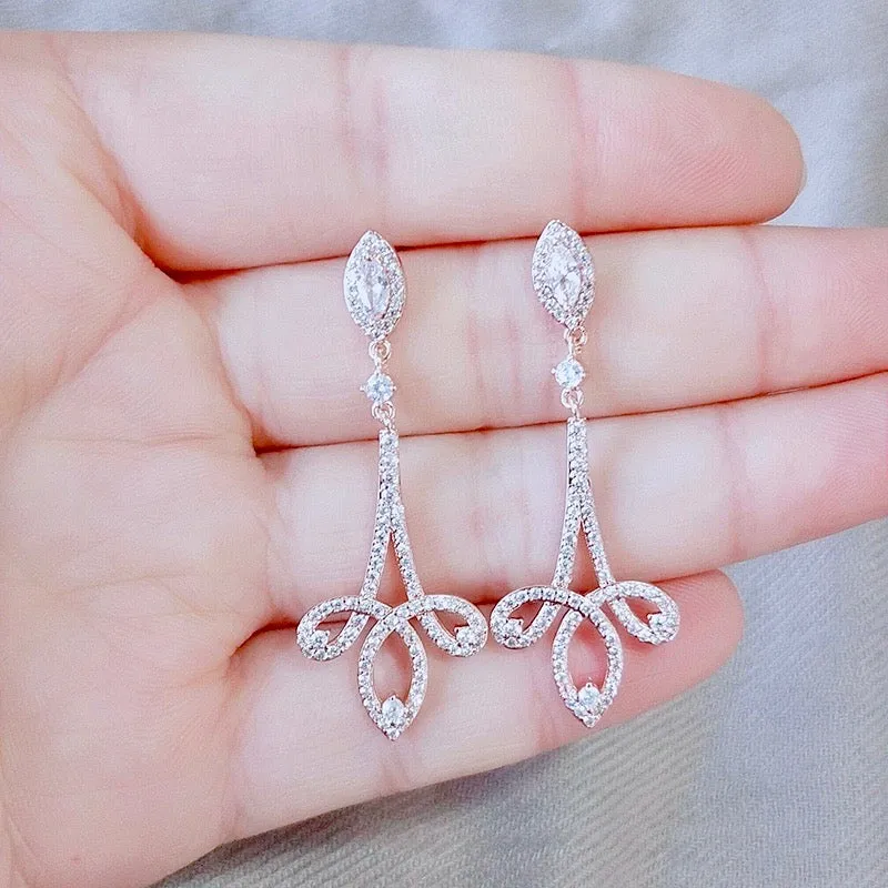 "Mavis" - Cubic Zirconia Bridal Earrings - Available in Silver and Rose Gold