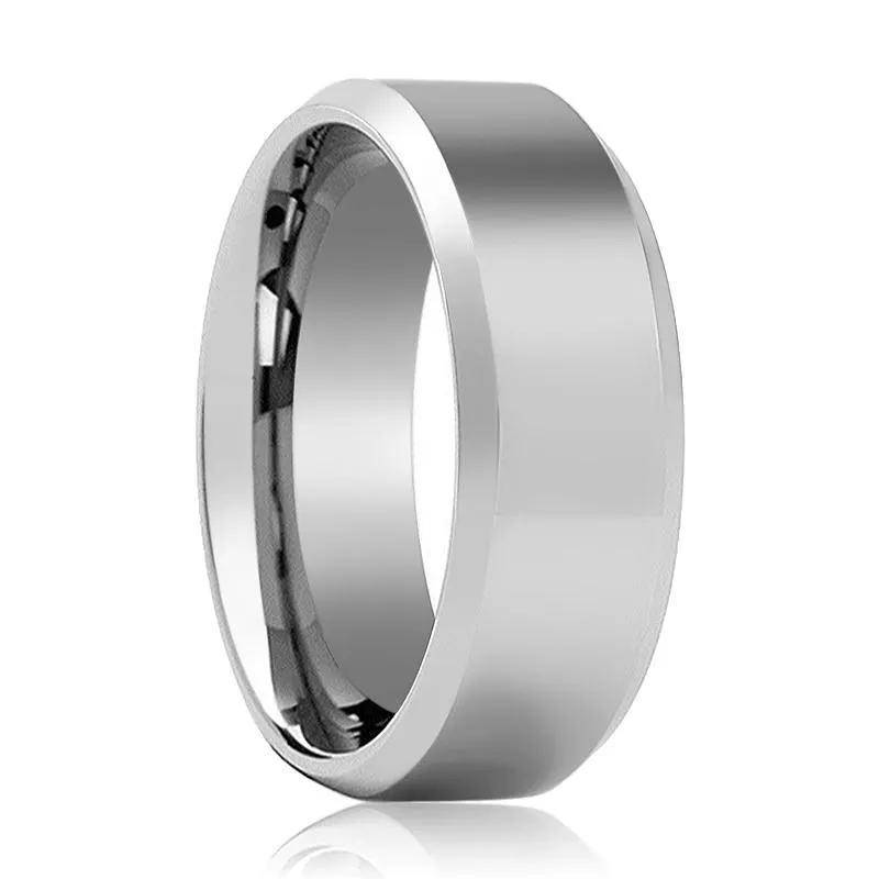 REBEL | Silver Tungsten Ring, High Polished, Beveled