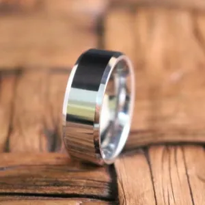 REBEL | Silver Tungsten Ring, High Polished, Beveled