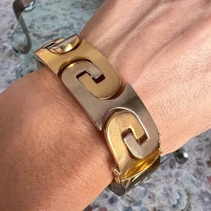 Retro Two Toned Geometric Link Bracelet